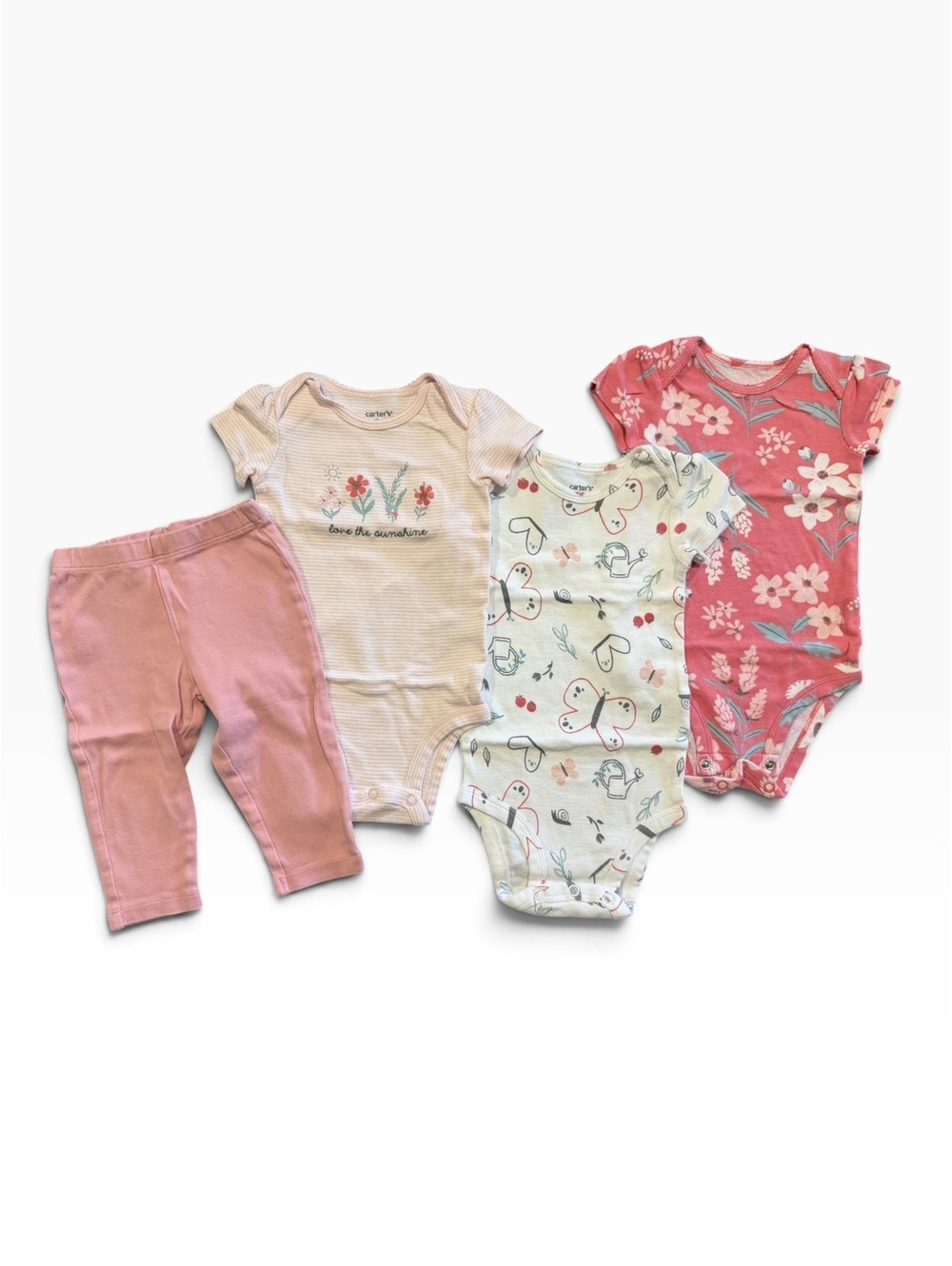 Carter's Baby Girls' 9 Months 4-Piece Bodysuit and Leggings Set Floral & Heart
